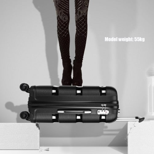K2092L - Kono 20 Inch Bright Hard Shell PP Carry-On Suitcase In Cabin Size - Black | Neil's Luggage Store