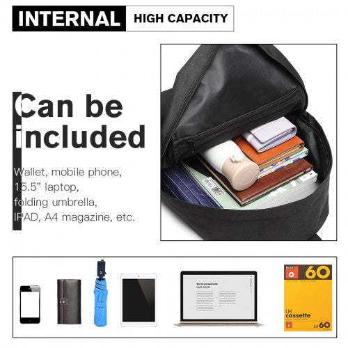 E1930 - Kono Durable Polyester Everyday Backpack With Sleek Design - Black | Neil's Luggage Store