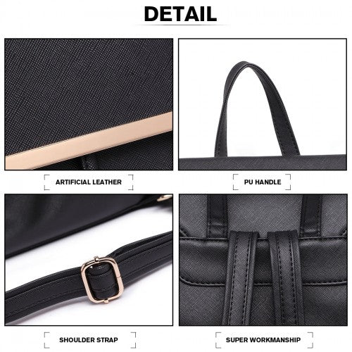 E1669 - Miss Lulu Faux Leather Stylish Fashion Backpack - Black | Neil's Luggage Store