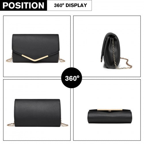 LH2064 - Miss Lulu Vegan Envelope Clutch Bag - Black | Neil's Luggage Store