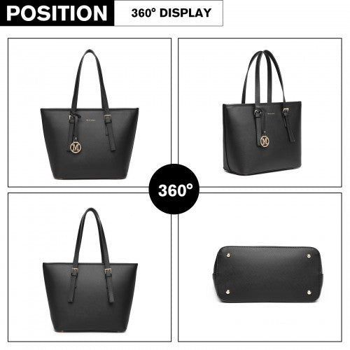 LT2054 - Miss Lulu Minimalist Tote Handbag Structured - Black | Neil's Luggage Store