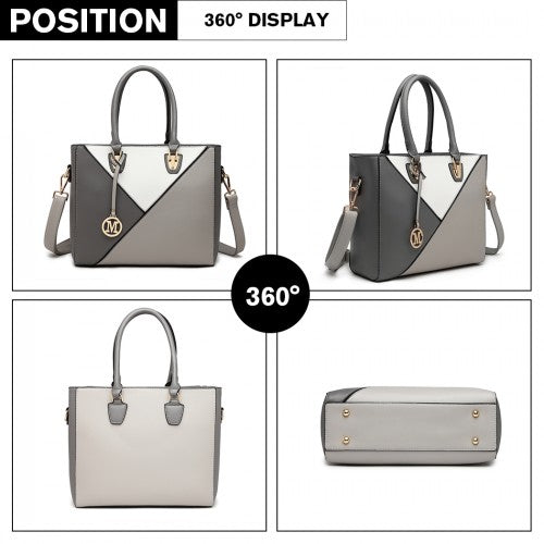 LG2013 - Miss Lulu Leather Look Geometric Ombre Handbag - Grey | Neil's Luggage Store