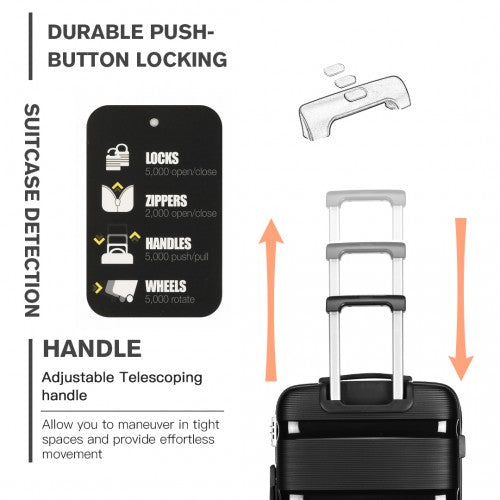 K2092L - Kono 24 Inch Bright Hard Shell PP Suitcase - Classic Collection - Black | Neil's Luggage Store