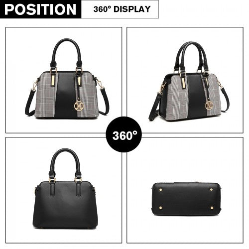 LG2001 - Miss Lulu Gingham Plaid Panel Shoulder Bag - Black | Neil's Luggage Store