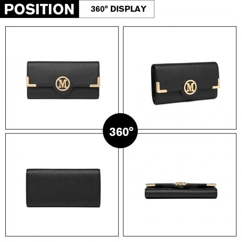 LP2022 - Miss Lulu Leather Look Classic Long Purse - Black | Neil's Luggage Store