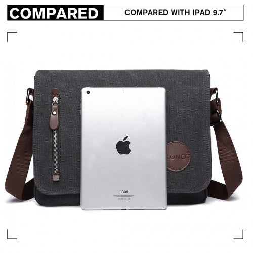 E1824-1 - Kono RFID-Blocking Retro Style Canvas Cross Body Messenger Bag - Black | Neil's Luggage Store