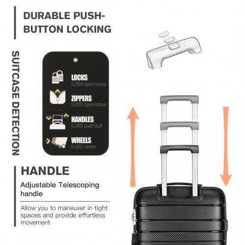 K2091L - Kono Multi Texture Hard Shell PP Suitcase 3 Pieces Set - Classic Collection - Black | Neil's Luggage Store