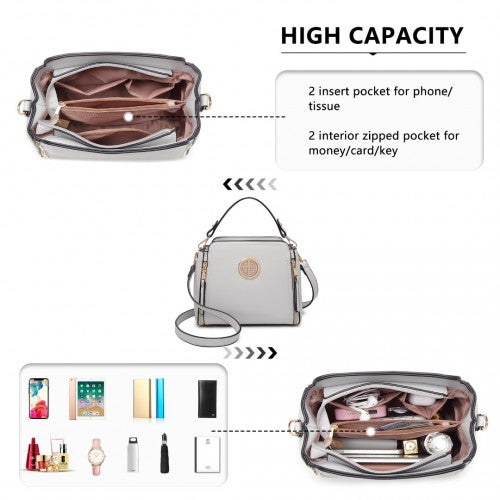 LB2126 - Miss Lulu Leather Look Practical Crossbody Bag - Grey | Neil's Luggage Store