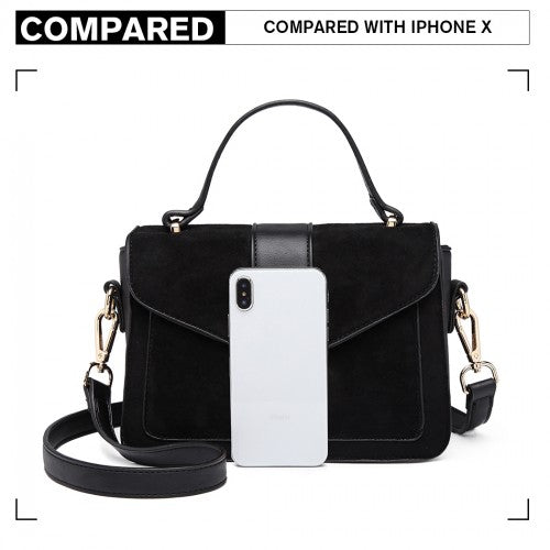 LB6872 - Miss Lulu Matte PU Leather Midi Handbag Cross Body Bag - Black | Neil's Luggage Store