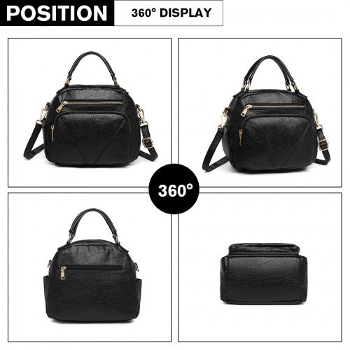 Miss Lulu Bowler Style Shoulder Bag Black PU Leather Water Resistant | Neil's Luggage Store