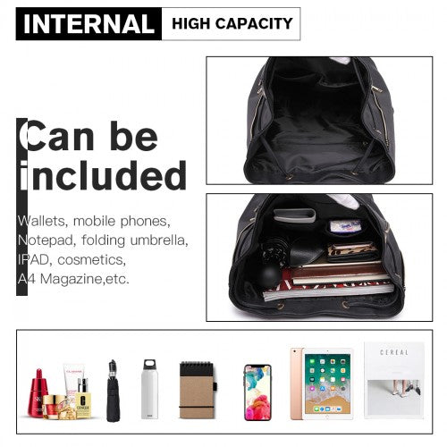 E1669 - Miss Lulu Faux Leather Stylish Fashion Backpack - Black | Neil's Luggage Store