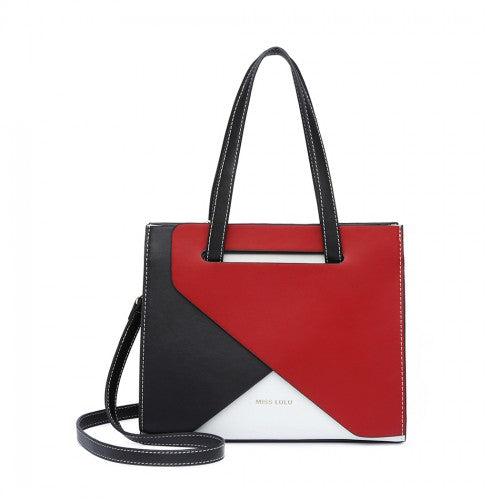 LB2008 - Miss Lulu Contrast Panel Shoulder Bag - Red | Neil's Luggage Store