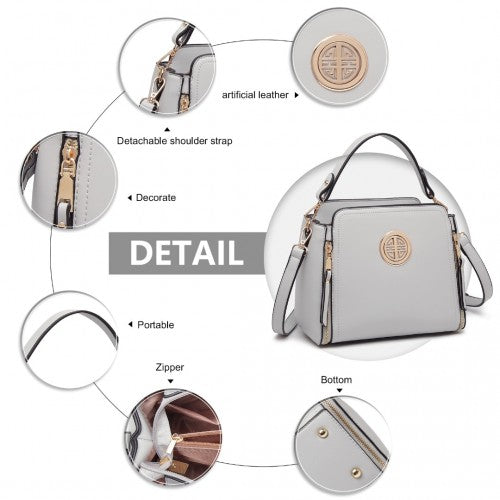 LB2126 - Miss Lulu Leather Look Practical Crossbody Bag - Grey | Neil's Luggage Store