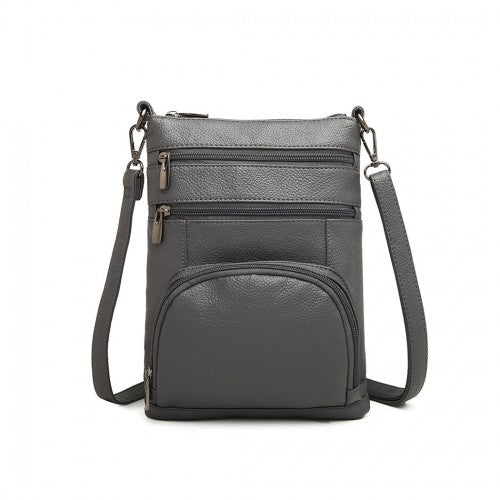 LB6927 - Miss Lulu Multi Pocket Leather Look RFID-Blocking Cross Body Bag - Grey | Neil's Luggage Store
