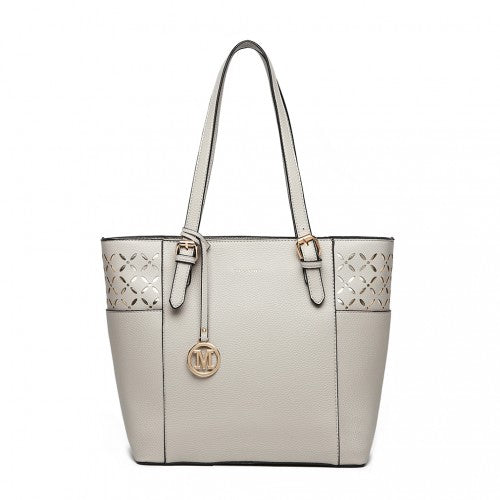 LG1943 - MISS LULU LASER CUT OUT TOTE SHOPPER BAG - GREY | Neil's Luggage Store
