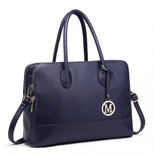 LT1726 - Miss Lulu Textured PU Leather Medium Size Classic Tote Bag Shoulder Bag Navy | Neil's Luggage Store