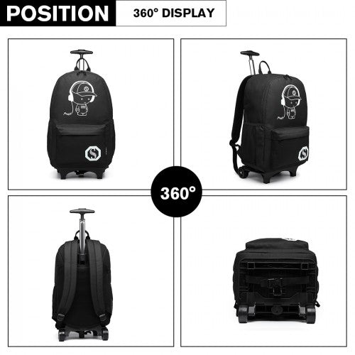 Kono Multi-Functional Glow-in-the-Dark Trolley Backpack - Black