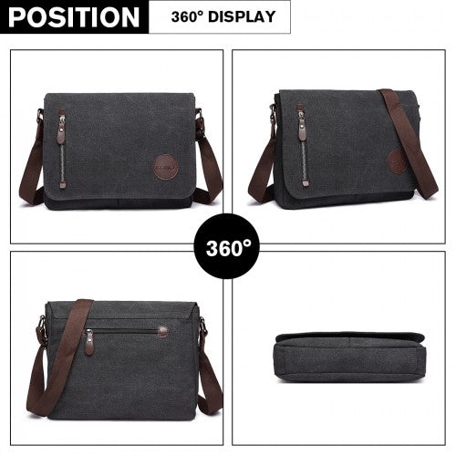 E1824-1 - Kono RFID-Blocking Retro Style Canvas Cross Body Messenger Bag - Black | Neil's Luggage Store