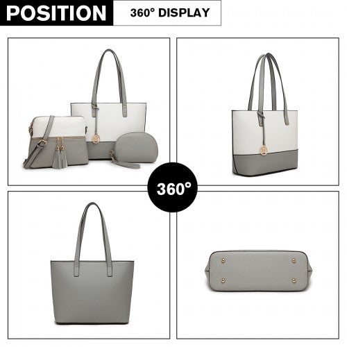 LG2023 - Miss Lulu Elegant 3-Piece Leather Look Tote Bag Set - Versatile & Chic for Every Occasion - Grey And White | Neil's Luggage Store