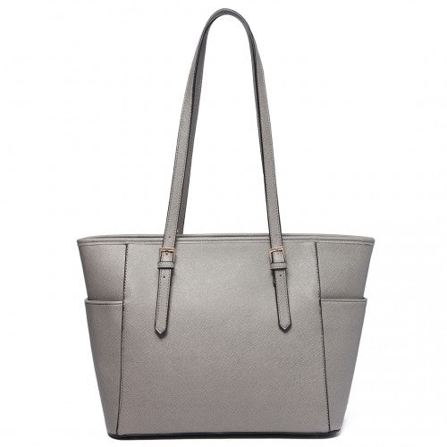 LM1642-1 - Miss Lulu Faux Leather Adjustable Handle Tote Bag - Grey | Neil's Luggage Store