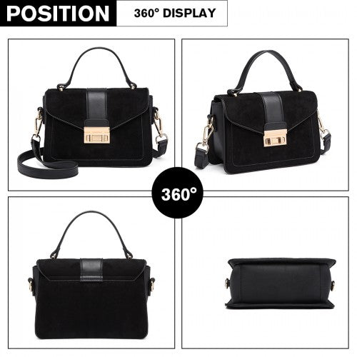 LB6872 - Miss Lulu Matte PU Leather Midi Handbag Cross Body Bag - Black | Neil's Luggage Store
