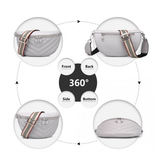 LB2307 - Miss Lulu Wide Strap Bum Bag Lightweight Adjustable Waist Bag - Grey | Neil's Luggage Store