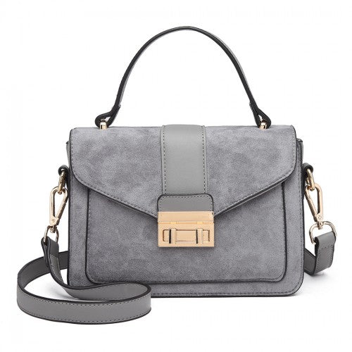 LB6872 - Miss Lulu Matte PU Leather Midi Handbag Cross Body Bag - Grey | Neil's Luggage Store