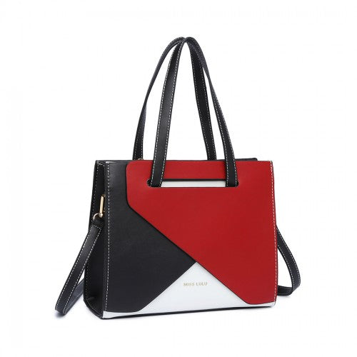 LB2008 - Miss Lulu Contrast Panel Shoulder Bag - Red | Neil's Luggage Store