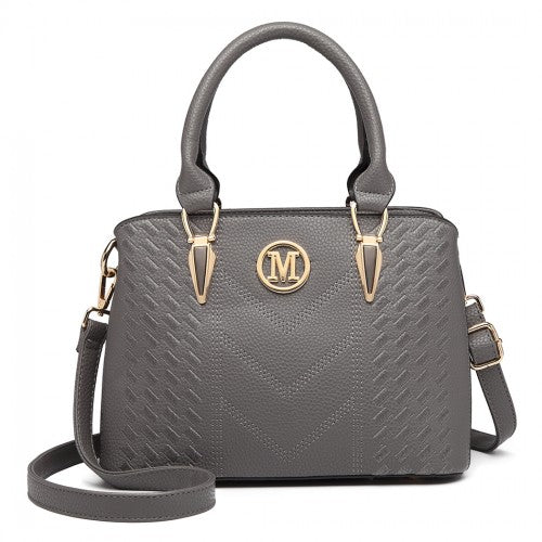 LG6865 Miss Lulu Leather Look Weave Effect Shoulder Bag Grey | Neil's Luggage Store