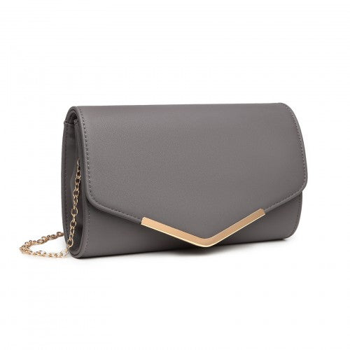 Miss Lulu Vegan Envelope Clutch Bag Grey With Gold Tone Hardware PU Leather Evening Purse Detachable Gold Chain | Neil's Luggage Store