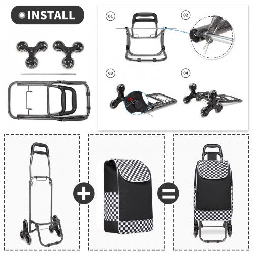 EQ2043 - Kono 6 Wheel Push Shopping Trolley - Black | Neil's Luggage Store