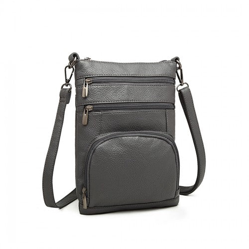 LB6927 - Miss Lulu Multi Pocket Leather Look RFID-Blocking Cross Body Bag - Grey | Neil's Luggage Store