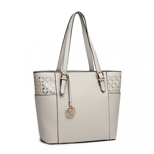 LG1943 - MISS LULU LASER CUT OUT TOTE SHOPPER BAG - GREY | Neil's Luggage Store
