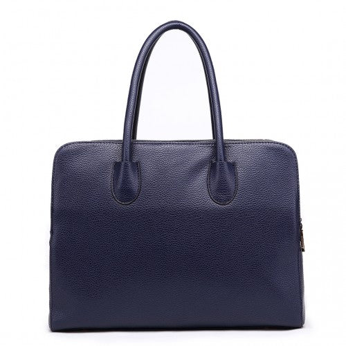 LT1726 - Miss Lulu Textured PU Leather Medium Size Classic Tote Bag Shoulder Bag Navy | Neil's Luggage Store
