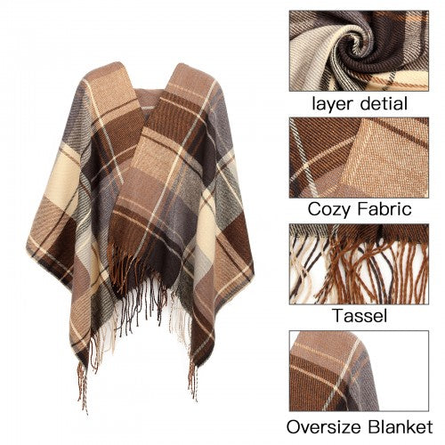 S6430 - Women Fashion Long Shawl Grid Tassel Winter Warm Lattice Large Scarf - Brown | Neil's Luggage Store
