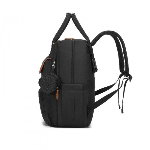 BCK2615 - Kono 3-in-1 Mummy Nappy Backpack Set with Changing Mat & Insulated Pacifier Pouch - Black by LuluBags
