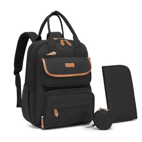 BCK2615 - Kono 3-in-1 Mummy Nappy Backpack Set with Changing Mat & Insulated Pacifier Pouch - Black by LuluBags