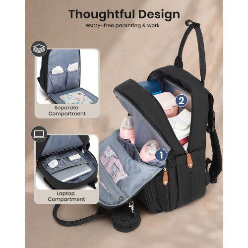 BCK2615 - Kono 3-in-1 Mummy Nappy Backpack Set with Changing Mat & Insulated Pacifier Pouch - Black by LuluBags