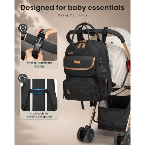 BCK2615 - Kono 3-in-1 Mummy Nappy Backpack Set with Changing Mat & Insulated Pacifier Pouch - Black by LuluBags