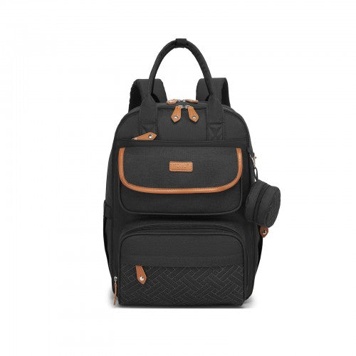 BCK2615 - Kono 3-in-1 Mummy Nappy Backpack Set with Changing Mat & Insulated Pacifier Pouch - Black by LuluBags
