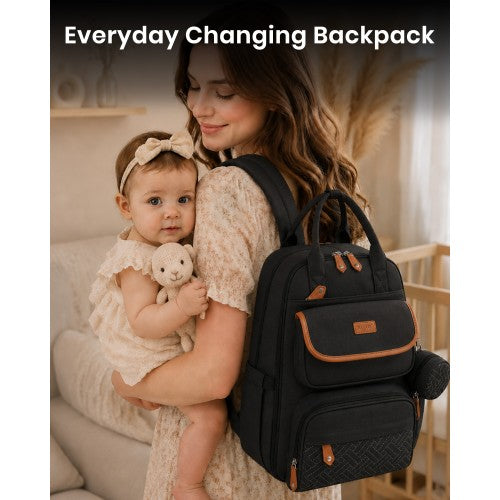 BCK2615 - Kono 3-in-1 Mummy Nappy Backpack Set with Changing Mat & Insulated Pacifier Pouch - Black by LuluBags