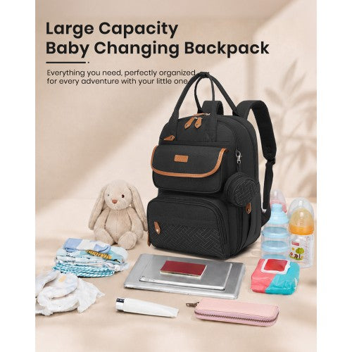 BCK2615 - Kono 3-in-1 Mummy Nappy Backpack Set with Changing Mat & Insulated Pacifier Pouch - Black by LuluBags