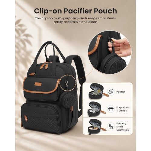 BCK2615 - Kono 3-in-1 Mummy Nappy Backpack Set with Changing Mat & Insulated Pacifier Pouch - Black by LuluBags