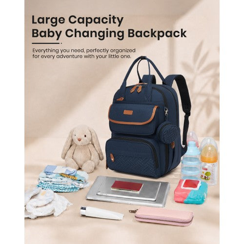 BCK2615 - Kono 3-in-1 Mummy Nappy Backpack Set with Changing Mat & Insulated Pacifier Pouch - Navy by LuluBags