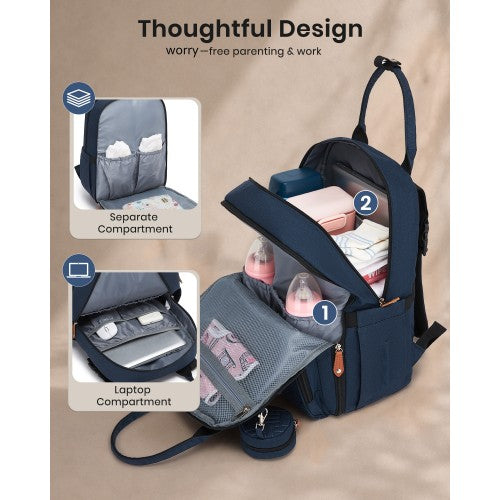 BCK2615 - Kono 3-in-1 Mummy Nappy Backpack Set with Changing Mat & Insulated Pacifier Pouch - Navy by LuluBags