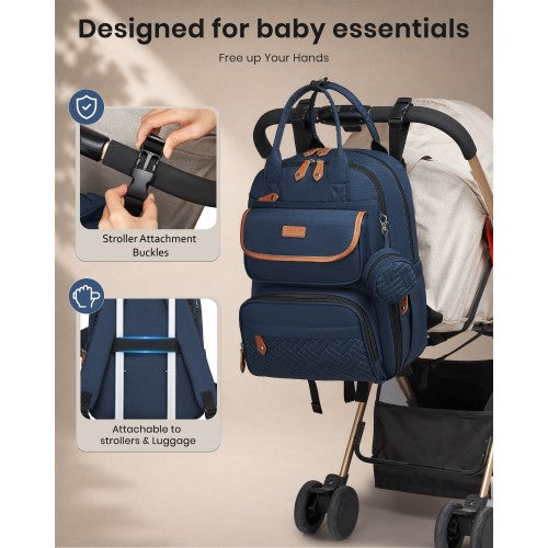 BCK2615 - Kono 3-in-1 Mummy Nappy Backpack Set with Changing Mat & Insulated Pacifier Pouch - Navy by LuluBags