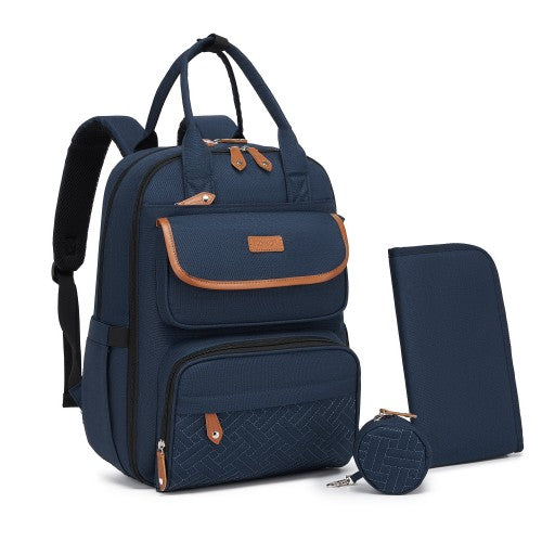 BCK2615 - Kono 3-in-1 Mummy Nappy Backpack Set with Changing Mat & Insulated Pacifier Pouch - Navy by LuluBags