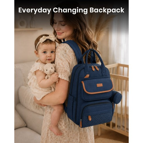 BCK2615 - Kono 3-in-1 Mummy Nappy Backpack Set with Changing Mat & Insulated Pacifier Pouch - Navy by LuluBags