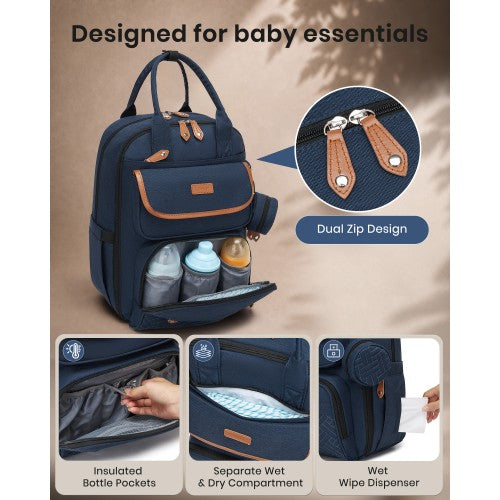 BCK2615 - Kono 3-in-1 Mummy Nappy Backpack Set with Changing Mat & Insulated Pacifier Pouch - Navy by LuluBags