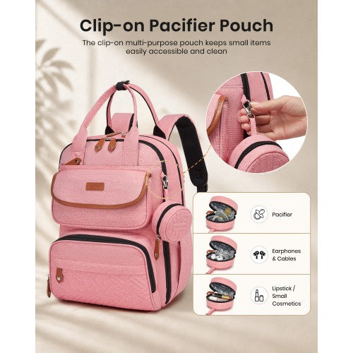 BCK2615 - Kono 3-in-1 Mummy Nappy Backpack Set with Changing Mat & Insulated Pacifier Pouch - Pink by LuluBags